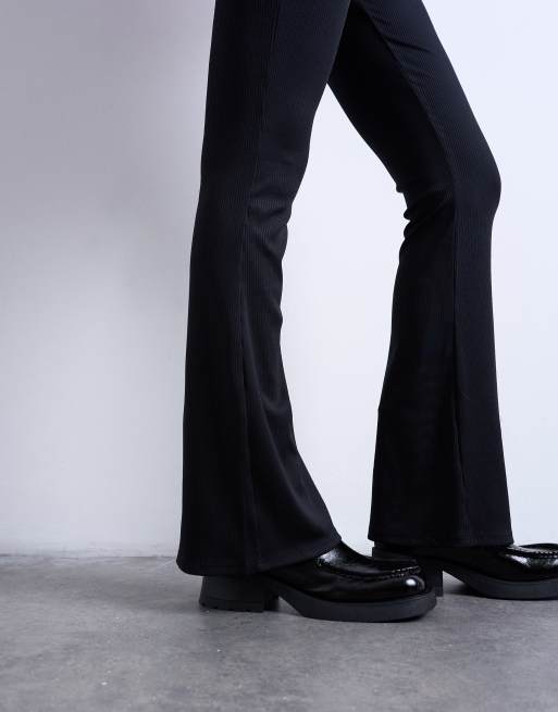 Topshop skinny rib flared pants in black, 4 of 5