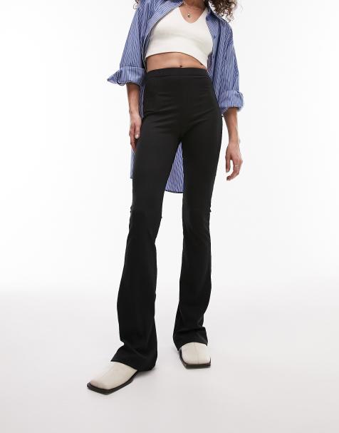 Topshop skinny rib flared trouser in black - view 1