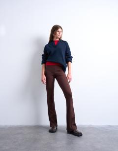 Skinny rib flared trouser in chocolate brown