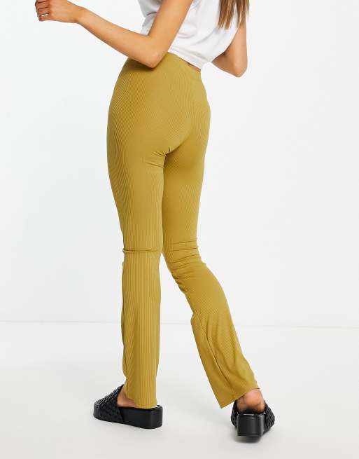 Topshop slinky flared trousers in khaki