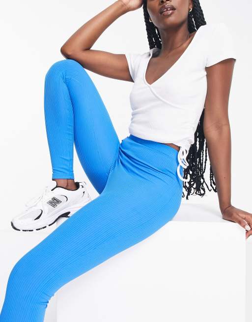Topshop skinny rib leggings in blue, 3 of 4