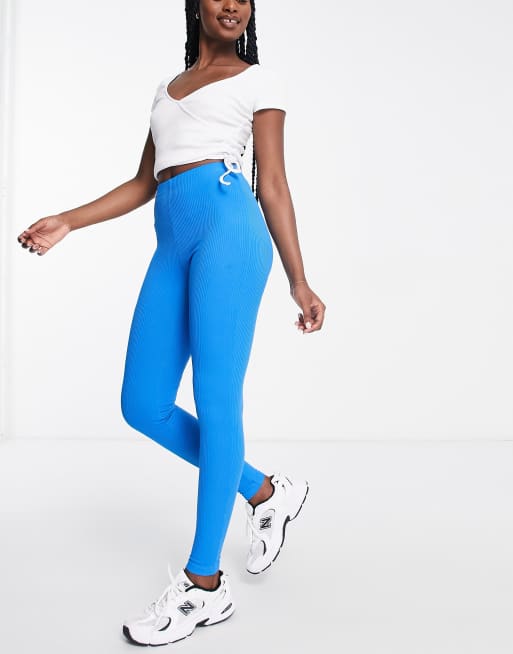 Topshop skinny rib leggings in blue, 4 of 4