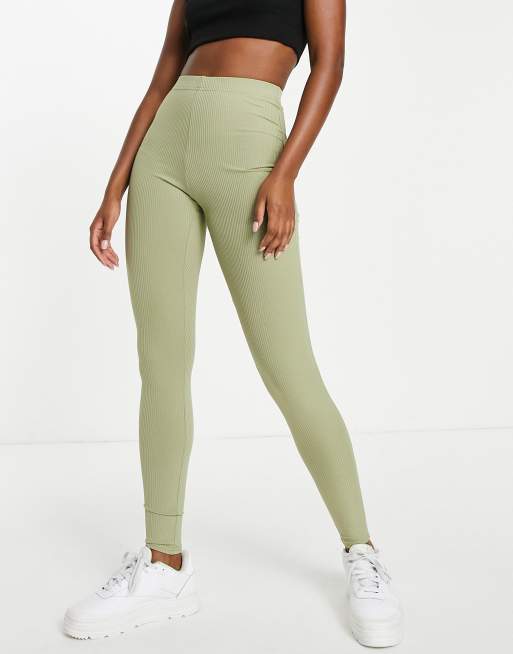 Miss Selfridge ribbed leggings in khaki