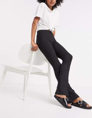 Topshop flared ribbed pants in black