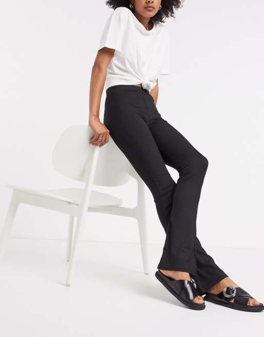 Topshop skinny ribbed flare pants in black