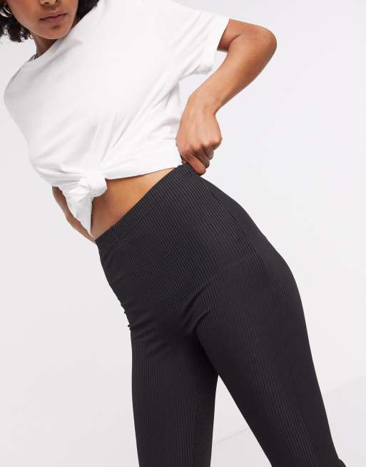 Ribbed Flare Leggings - Black