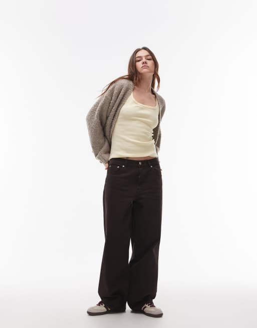Topshop skinny strap scoop rib vest in buttermilk, 4 of 4
