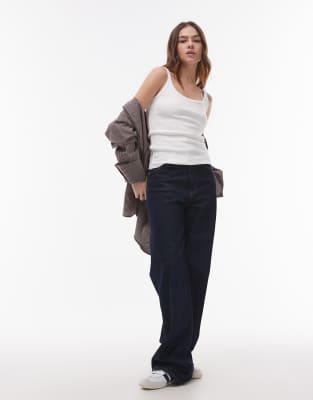 Shop Topshop Skinny Strap Scoop Ribbed Tank Top In White