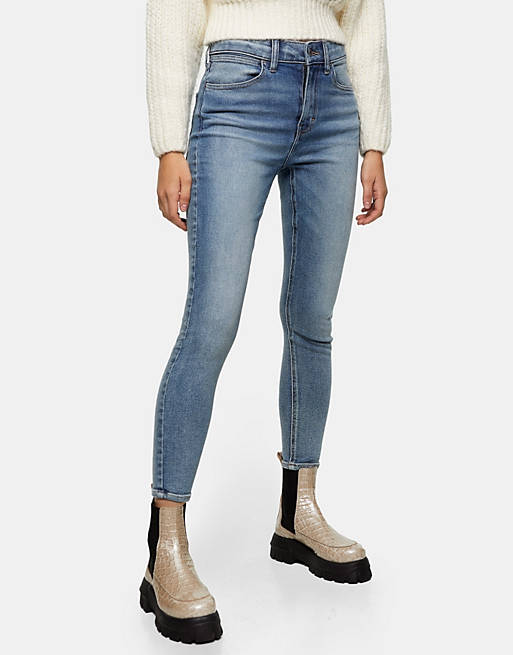 Women Topshop skinny stretch jeans in mid denim 