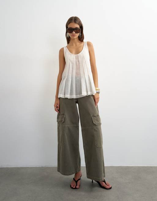 Topshop skir ärmlös cami med pintuck i vitt, 2 av 4