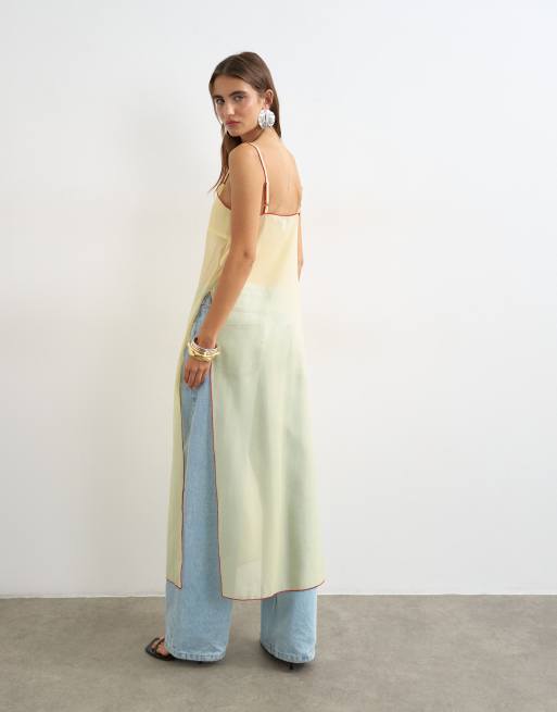 Topshop skir organza lång cami i citron med röda kanter, 4 av 4