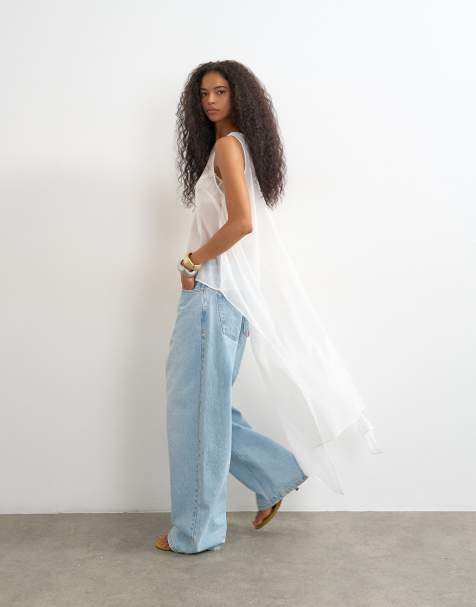 Topshop skir organza-tunika med drapering i vitt - view 1