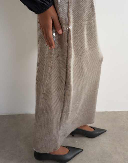 Topshop skir paljettmaxikjol i chokladbrun, 5 av 5