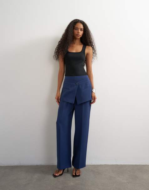 Topshop skirt detail tailored trouser in navy - view 1