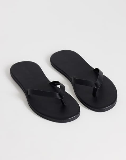 Topshop – Sky – Czarne sandały japonki ze skóry naturalnej - view 1