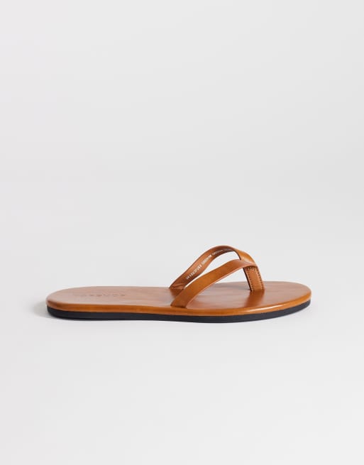 Topshop - Sky - Platte teensandalen van echt leer in lichtbruin, 2 van 4