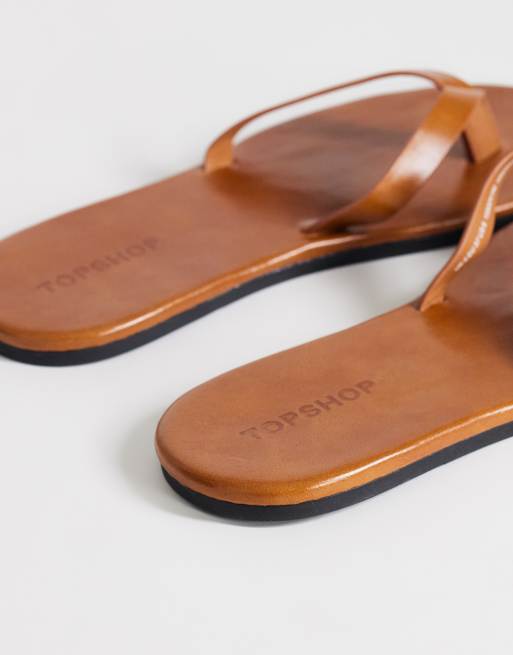 Topshop - Sky - Platte teensandalen van echt leer in lichtbruin, 4 van 4