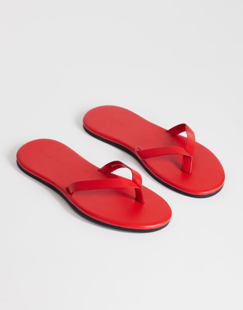 Topshop – Sky – Zehenstegsandalen aus Echtleder in Rot - view 1