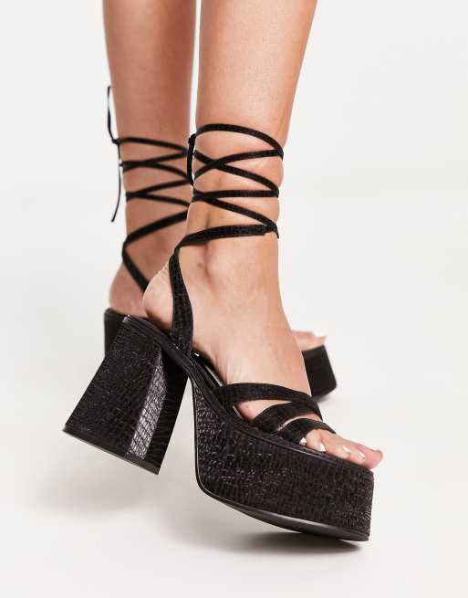 Topshop – Skye – Czarne sandały na platformie z wiązaniem na kostce, 3 z 4