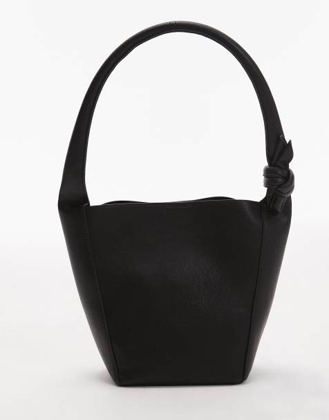 Topshop Skye shoulder bucket bag with knotted handle in black - view 1