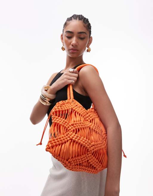 Topshop Skyla crochet shoulder bag in orange