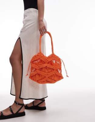 Topshop - Skyla - Orangefarbene Schultertasche im Häkeldesign