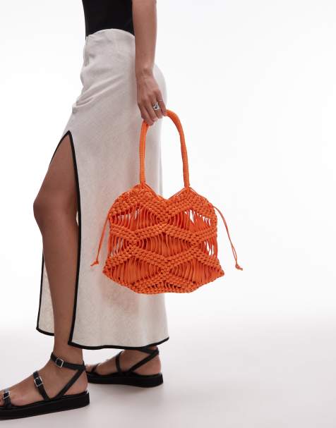 Topshop – Skyla – Orangefarbene Schultertasche im Häkeldesign - view 1