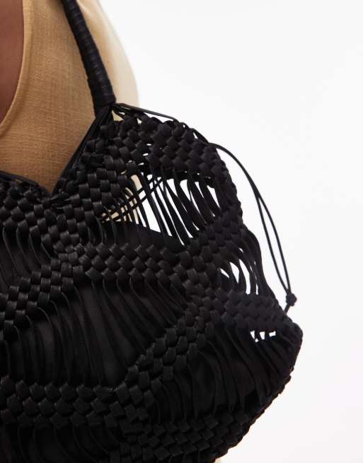 Topshop - Skyla - Sac porté épaule en maille au crochet - Noir, 3 de 4