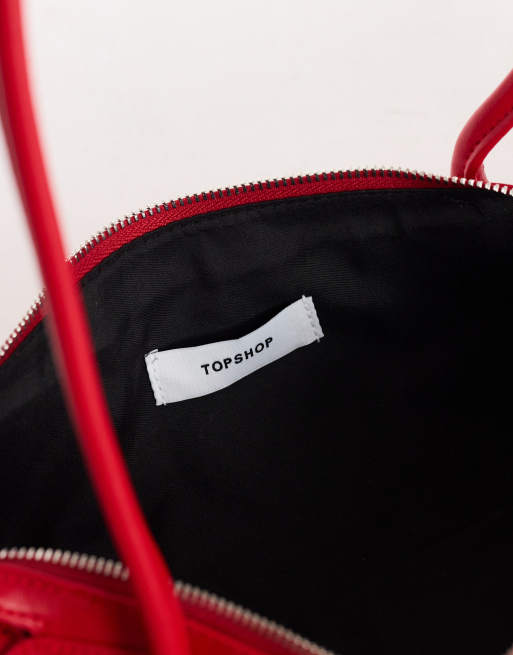 Topshop Skylar medium elongated bowler bag in red, 2 of 4