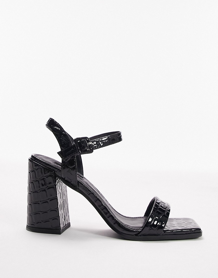 Topshop Skylar two part block heeled sandal in black croc