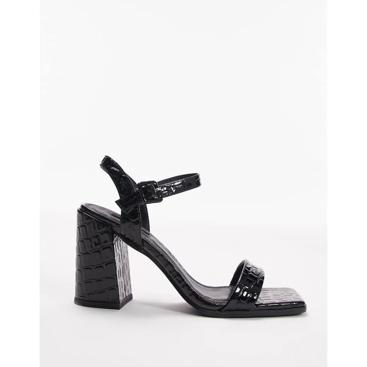 Black croc best sale block heels