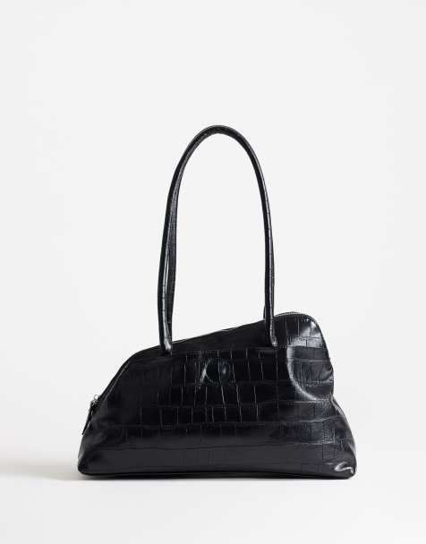 Topshop Skyler large angular shoulder bag in black croc - view 1