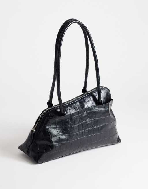 Topshop Skyler large angular shoulder bag in black croc, 2 of 4
