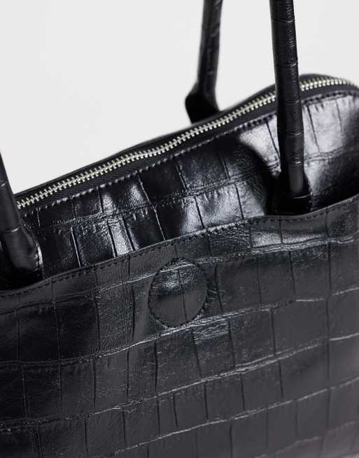 Topshop Skyler large angular shoulder bag in black croc, 3 of 4