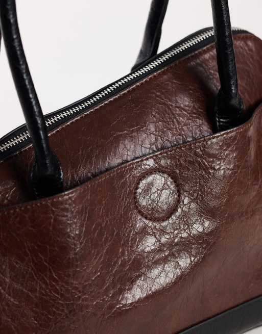 Topshop Skyler large angular shoulder bag in chocolate and black, 4 of 4