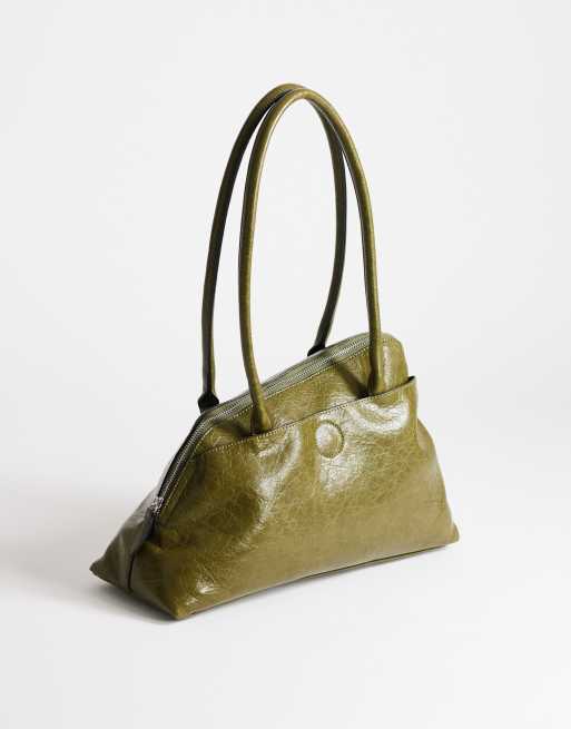Topshop Skyler large angular shoulder bag in green, 3 of 4
