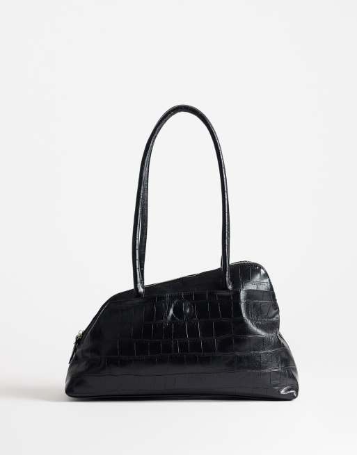 Topshop Skyler stor kantet skuldertaske i sort croco, 1 af 4