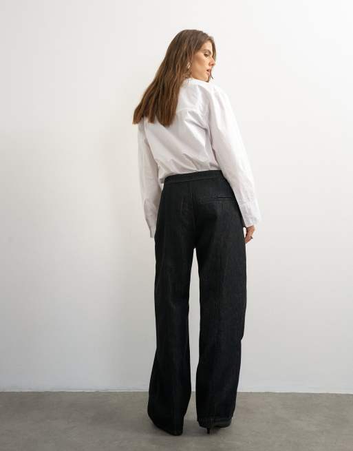 Topshop slå om-front jeans i vasket sort, 3 af 5