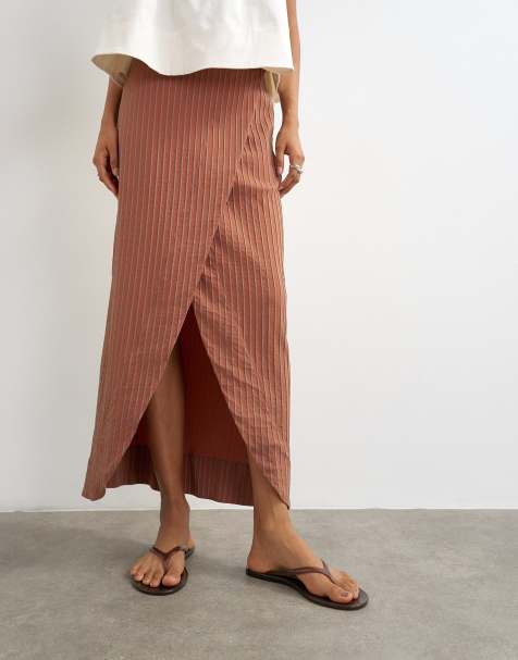 Topshop slå om-maxinederdel i rustfarvet stribe - view 1