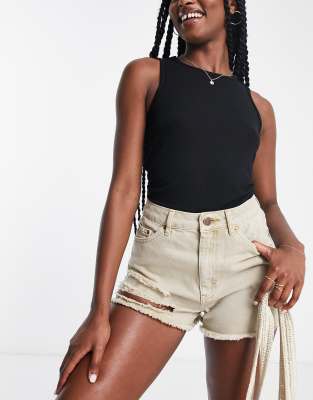 Topshop Slash A Line Mom Short In Sand-neutral