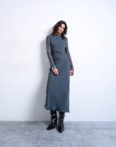 Topshop slash neck chiffon maxi dress in petrol