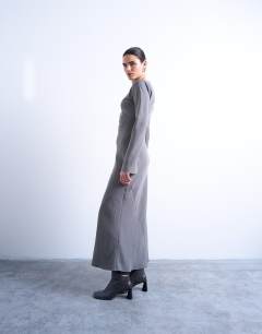 Slash neck cupro maxi dress in grey