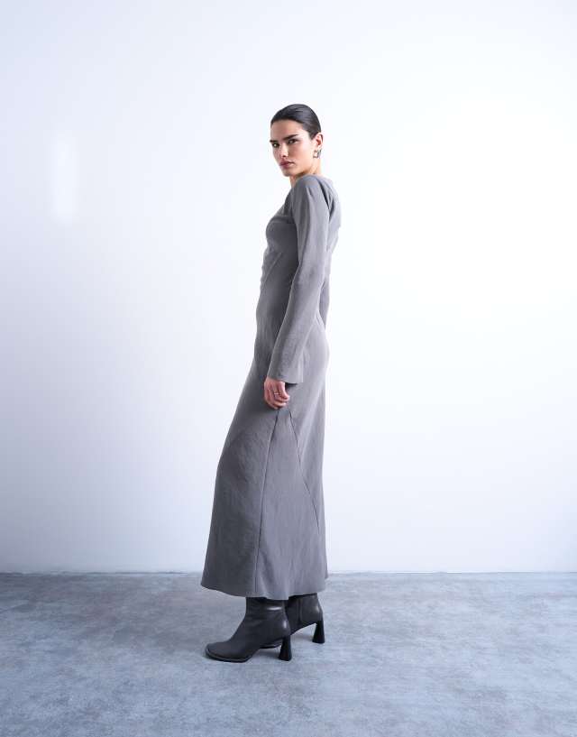 topshop grey bodycon dress slash neck cupro maxi in Women's Gift
