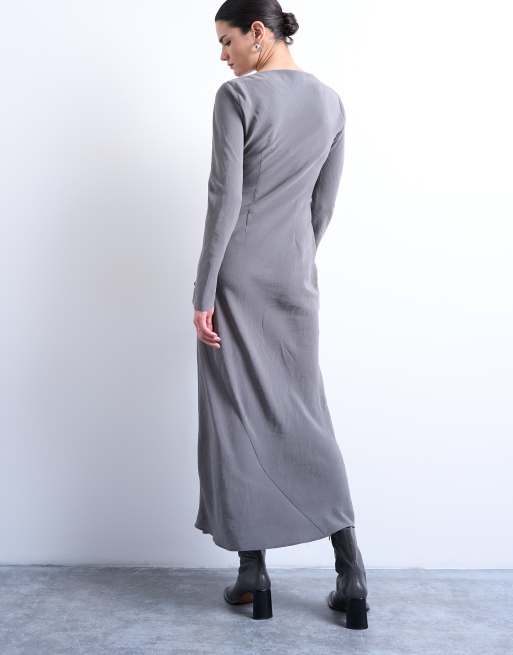 Topshop slash neck cupro maxi dress in grey, 4 of 4