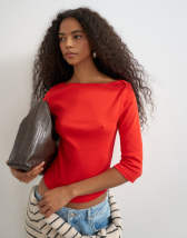 Topshop slash neck curve hem top in red