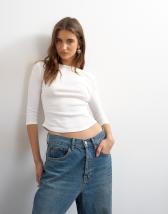 Topshop slash neck curve hem top in white
