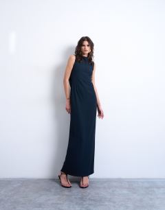 Slash neck drape back maxi dress in navy