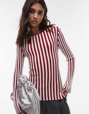 Topshop Slash Neck Knitted Top In Pink