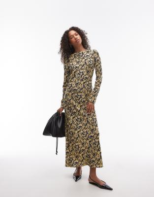 topshop slash neck maxi dress in blurred yellow floral