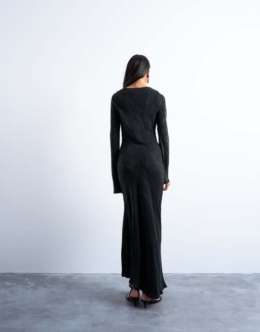 Topshop slash neck midi dress in black premium cupro jacquard, 4 of 4